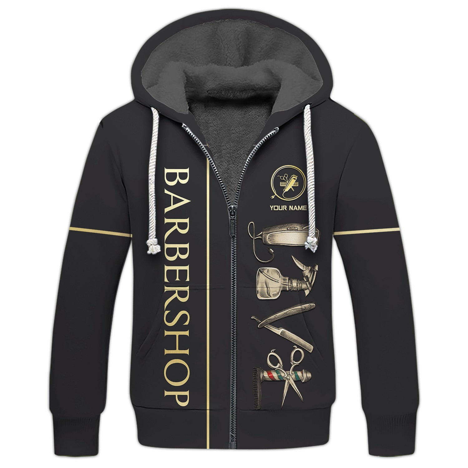 Premium Barber Personalized Name 3D Zipper Hoodie Hair Stylist Grooming Smocks For Men And Woman