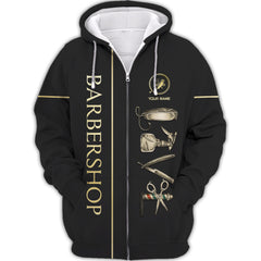 Premium Barber Personalized Name 3D Zipper Hoodie Hair Stylist Grooming Smocks For Men And Woman