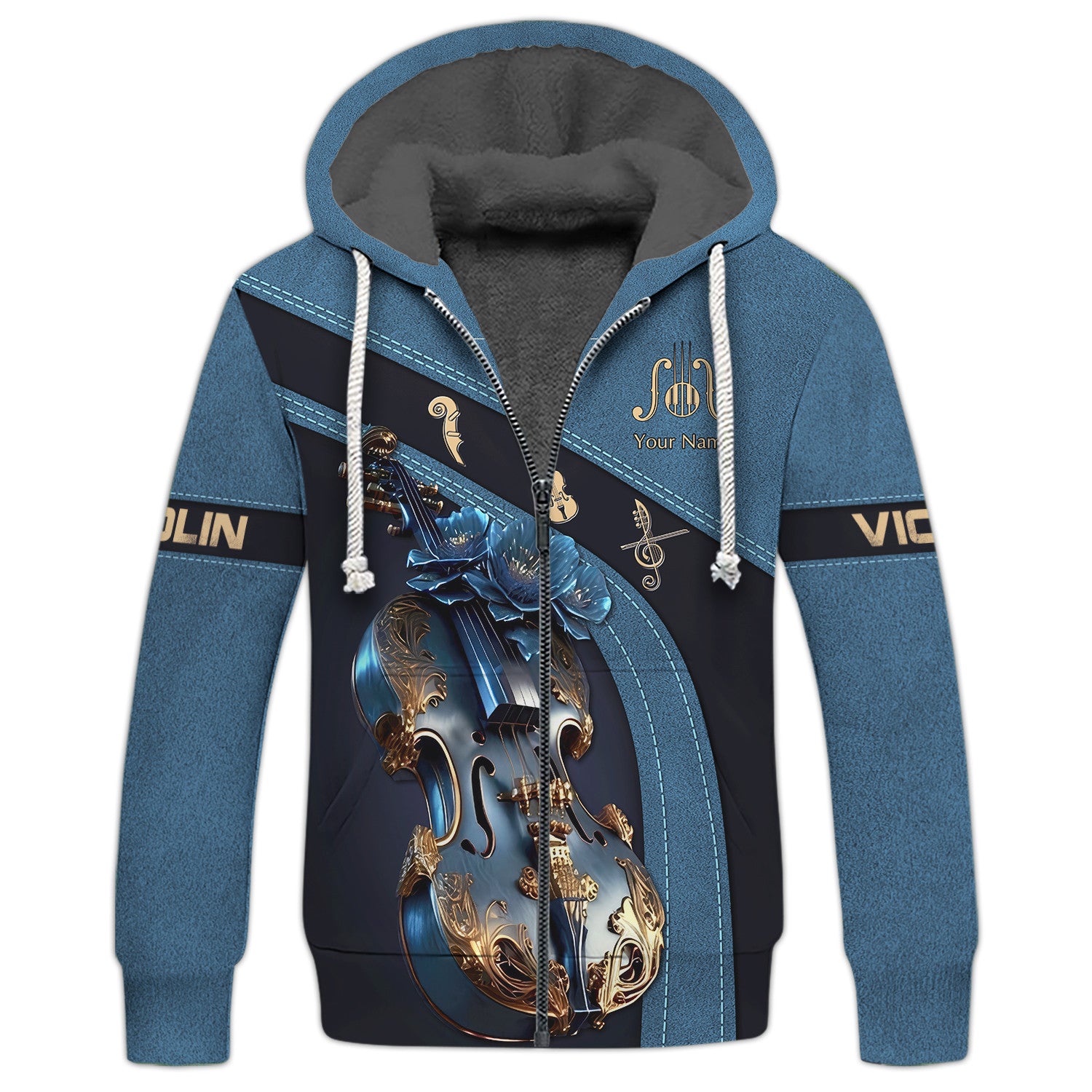 Best Vilon Custom Name 3D Zipper Hoodie Personalized Gift For Violin Lovers