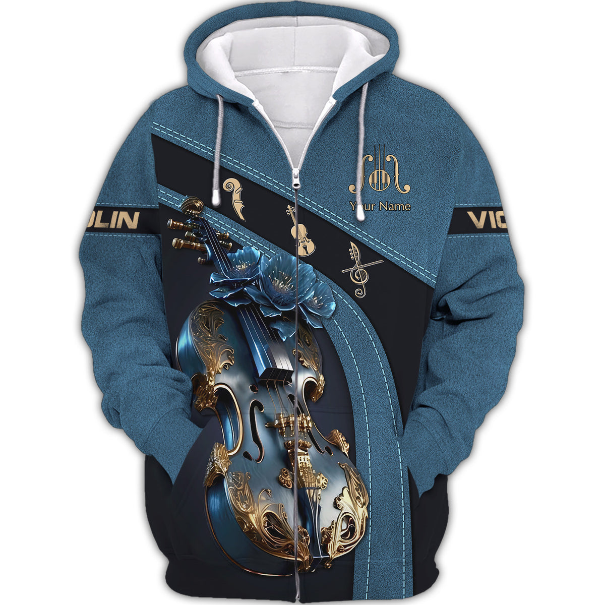 Best Vilon Custom Name 3D Zipper Hoodie Personalized Gift For Violin Lovers