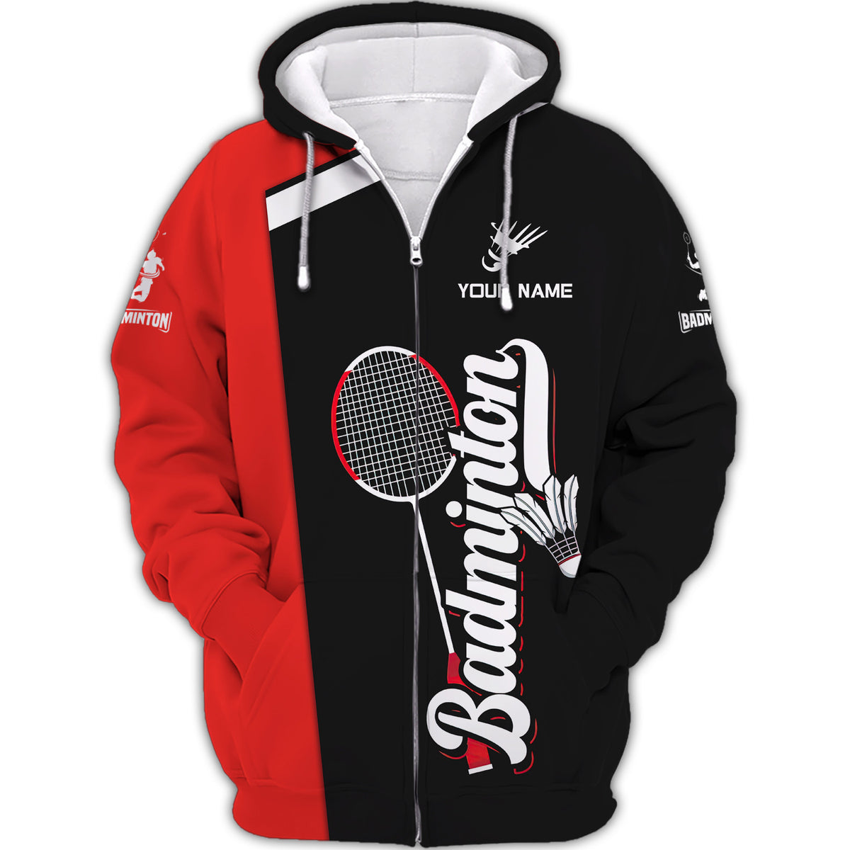 Badminton Personalized Name 3D Zipper Hoodie Gift For Badminton Lovers