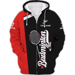 Badminton Personalized Name 3D Zipper Hoodie Gift For Badminton Lovers