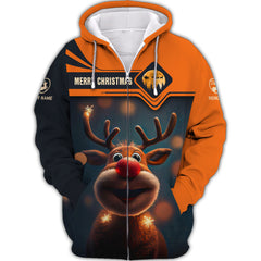 Cute Reindeer Personalized Name 3D Zipper Hoodie Christmas Gift For Reindeer Lovers