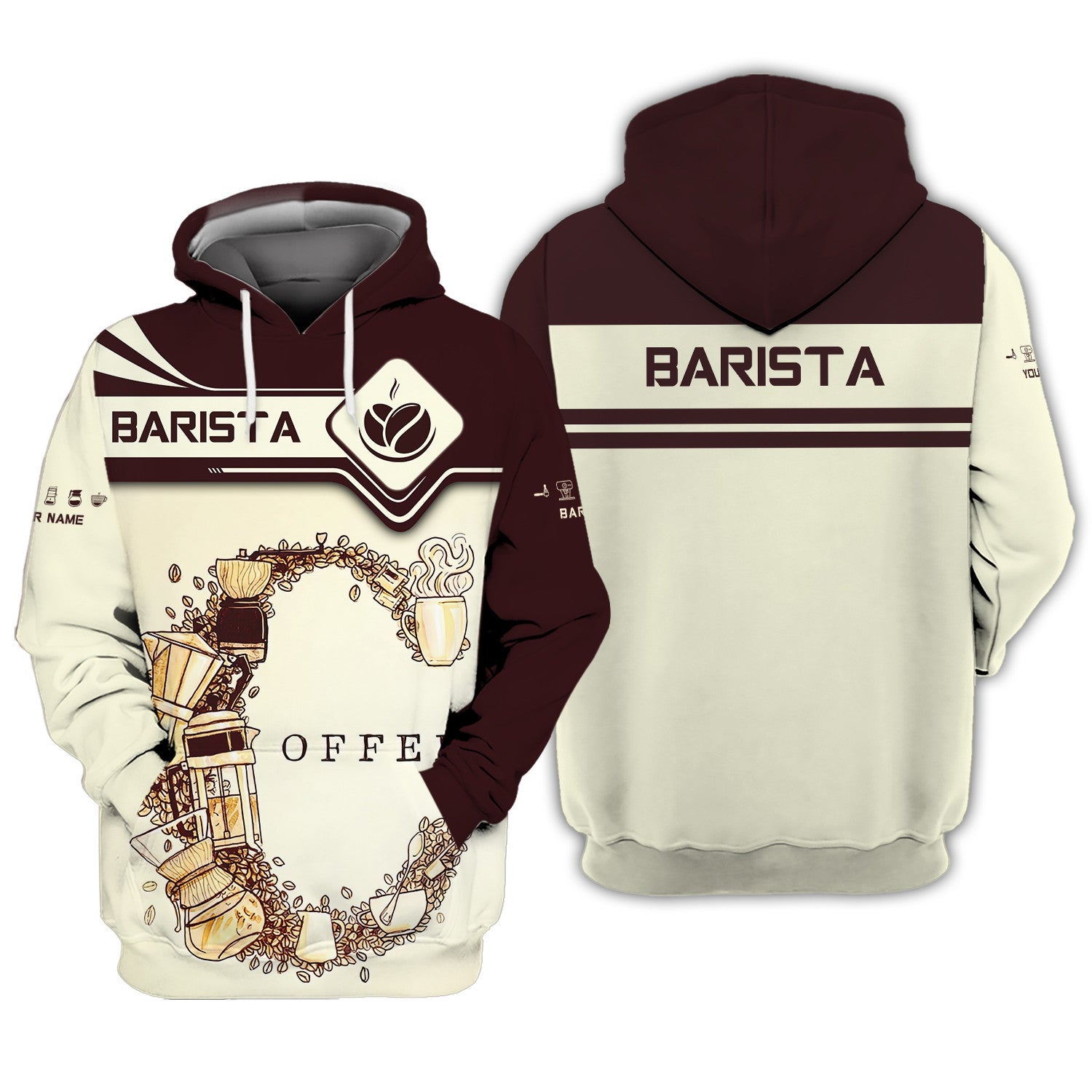 Personalized Name 3D Barista Shirt Coffee Pattern Gift For Barbers