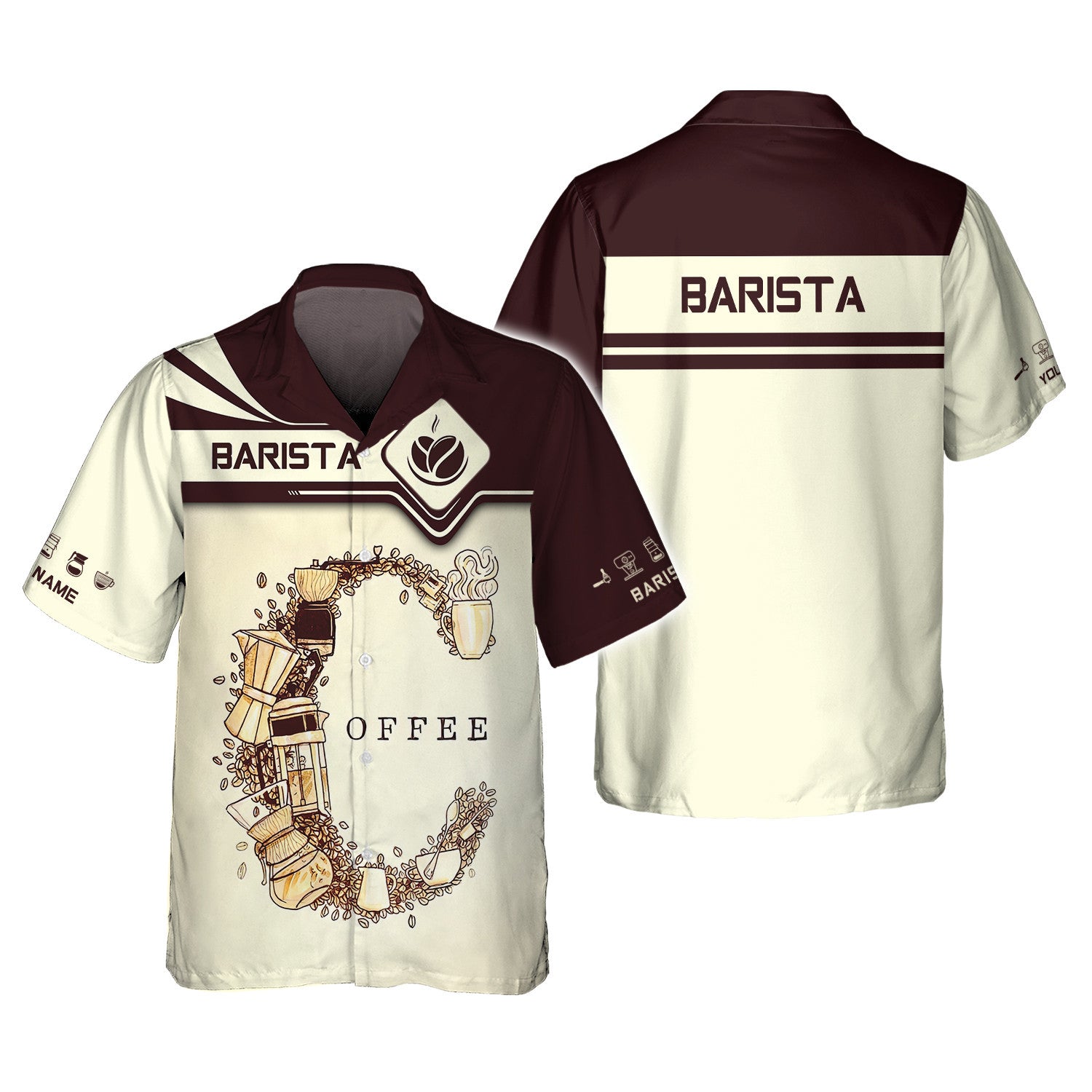 Personalized Name 3D Barista Shirt Coffee Pattern Gift For Barbers