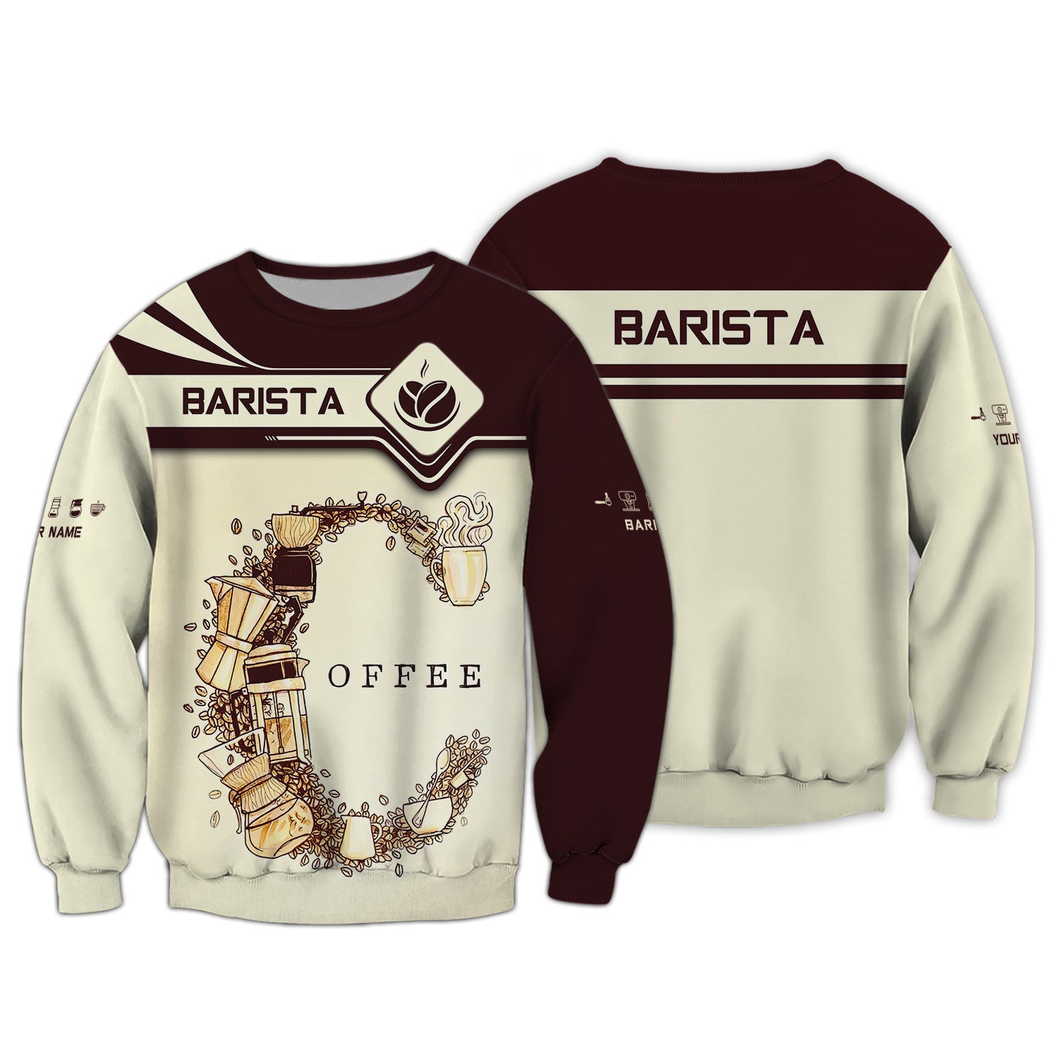 Personalized Name 3D Barista Shirt Coffee Pattern Gift For Barbers