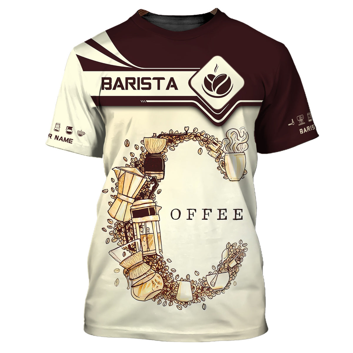 Personalized Name 3D Barista Shirt Coffee Pattern Gift For Barbers