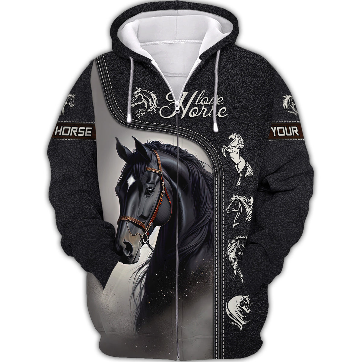 Beautiful Black Horse Personalized Name 3D Zipper Hoodie Gift For Horse Lovers