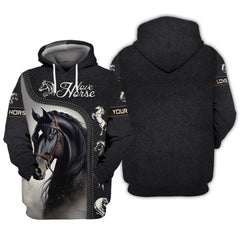 Beautiful Black Horse Personalized Name 3D Zipper Hoodie Gift For Horse Lovers