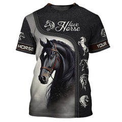 Beautiful Black Horse Personalized Name 3D Zipper Hoodie Gift For Horse Lovers