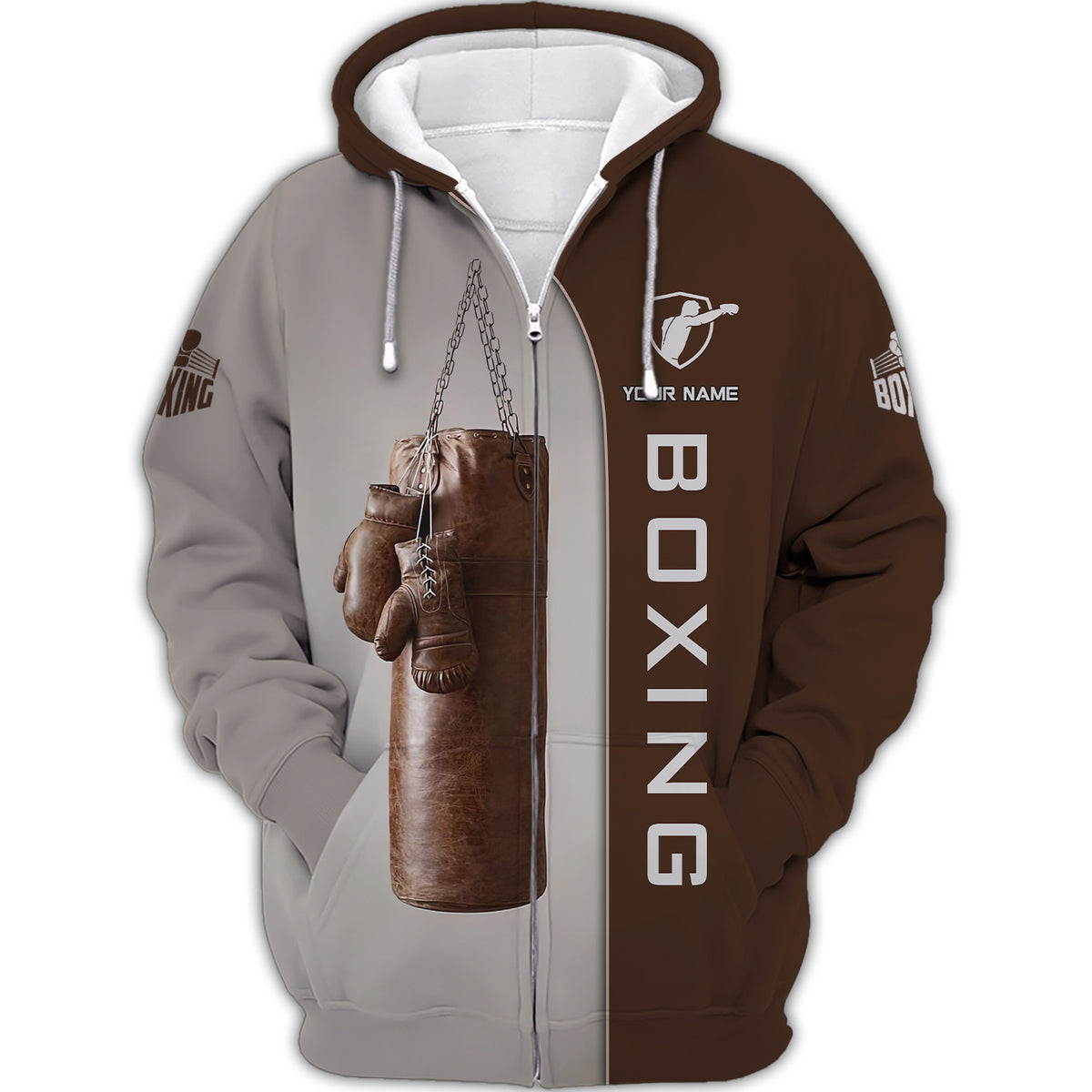 Retro Love Boxing Gloves Personalized Name Gifts Boxer Gift Zipper Hoodie