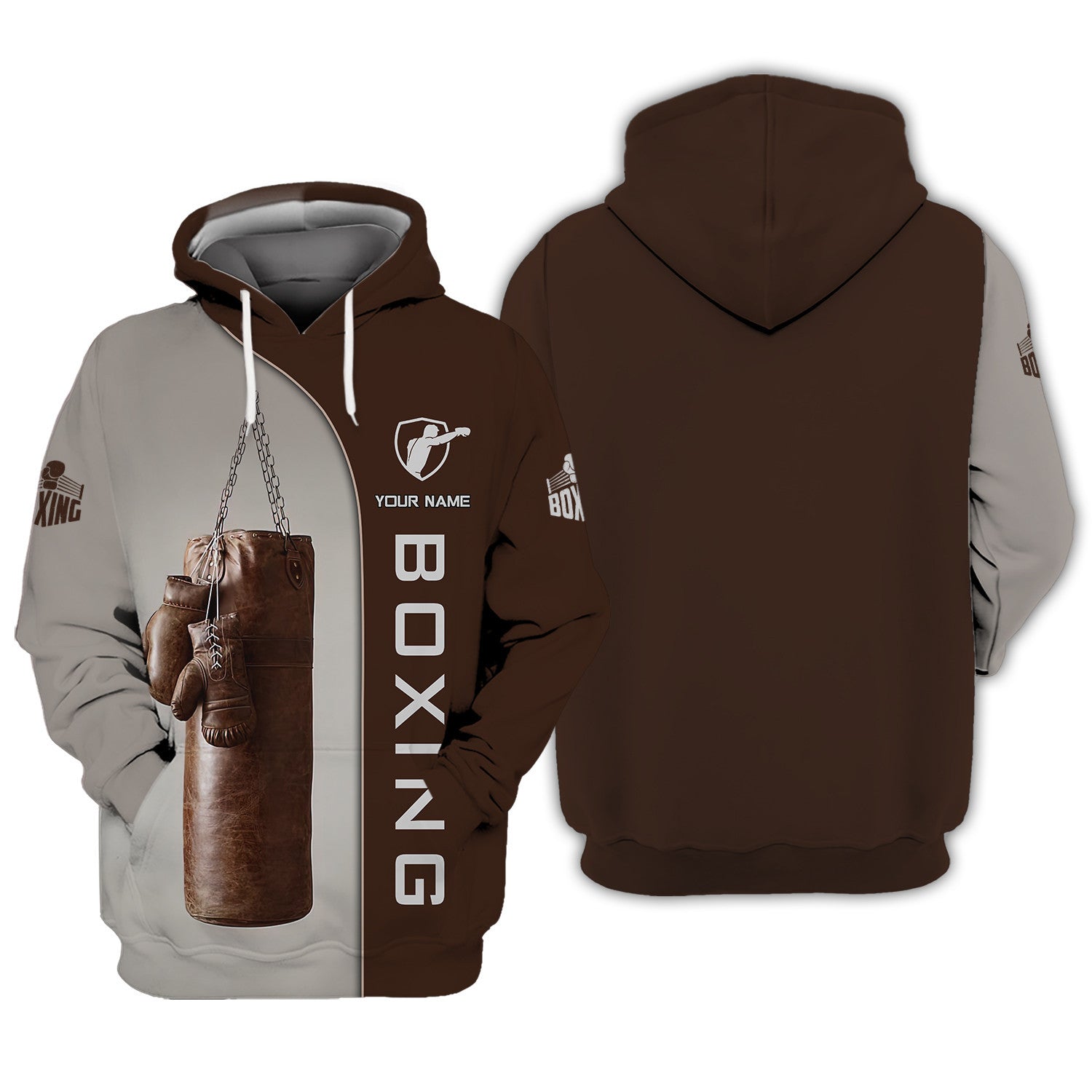 Retro Love Boxing Gloves Personalized Name Gifts Boxer Gift Zipper Hoodie