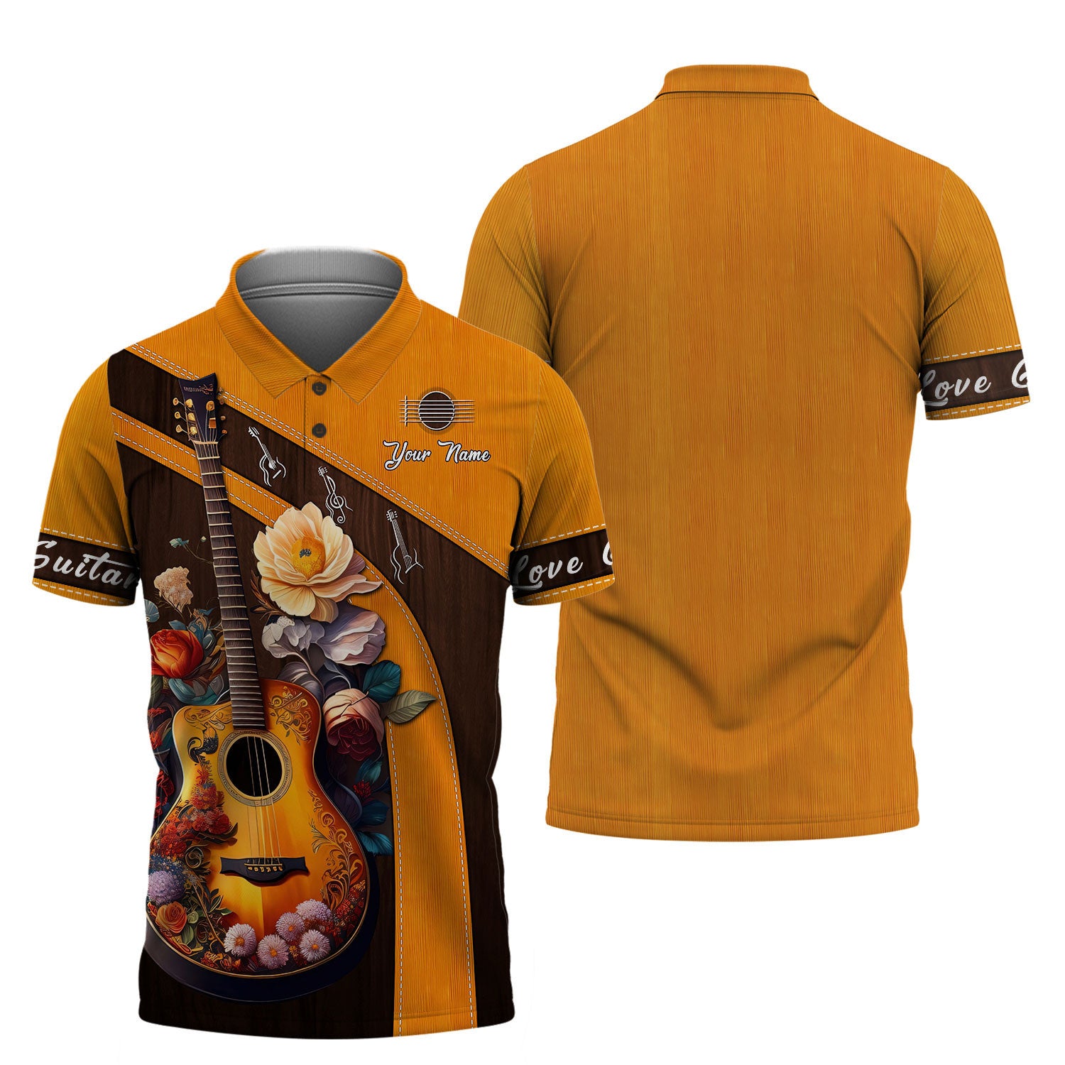 Beautiful Flower & Guitar Personalized Name 3D Shirt Custom Guitar Shirts