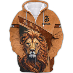 Cool Lion Design For Men Women Lion Lovers Personalized Name Zipper Hoodie