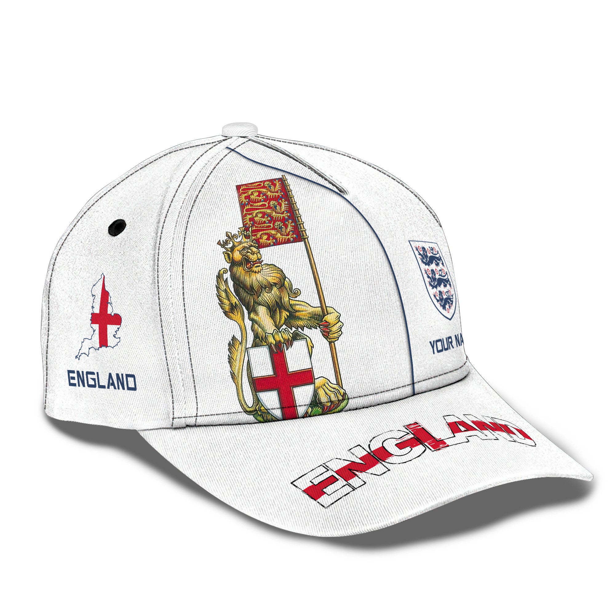 Love England Personalized Name 3D White Classic Cap Gift For England Lovers