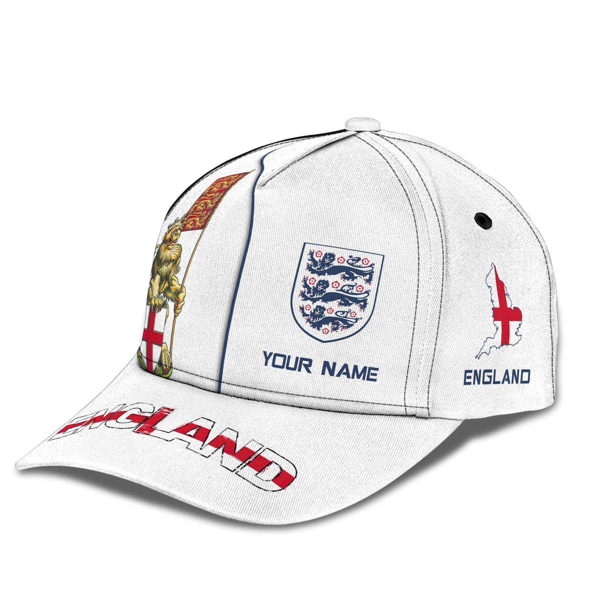 Love England Personalized Name 3D White Classic Cap Gift For England Lovers