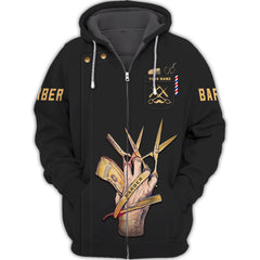 Barber Zipper Hoodie Custom Barber Shop Zipper Hoodie Black Barber Uniform