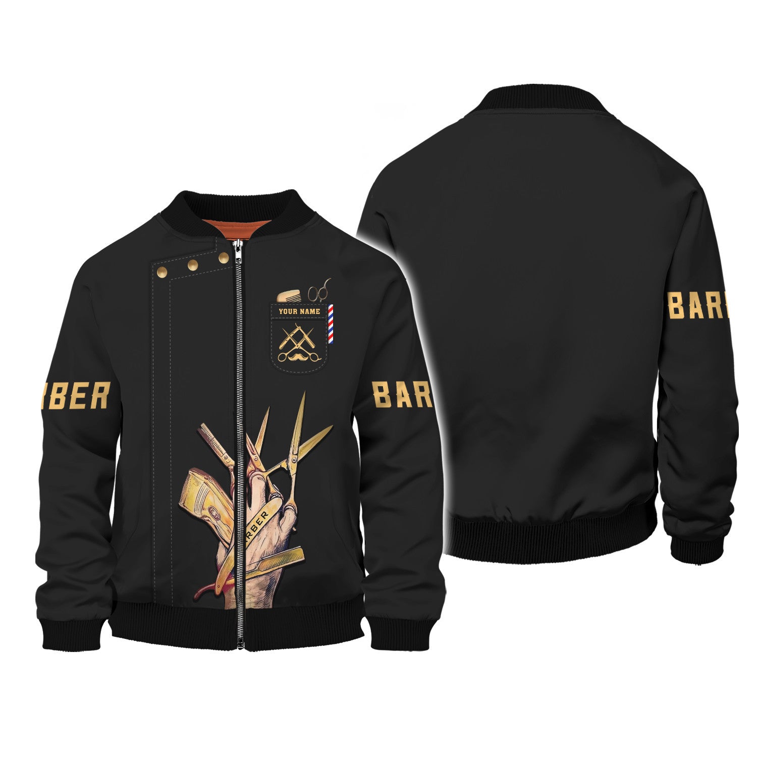 Barber Zipper Hoodie Custom Barber Shop Zipper Hoodie Black Barber Uniform