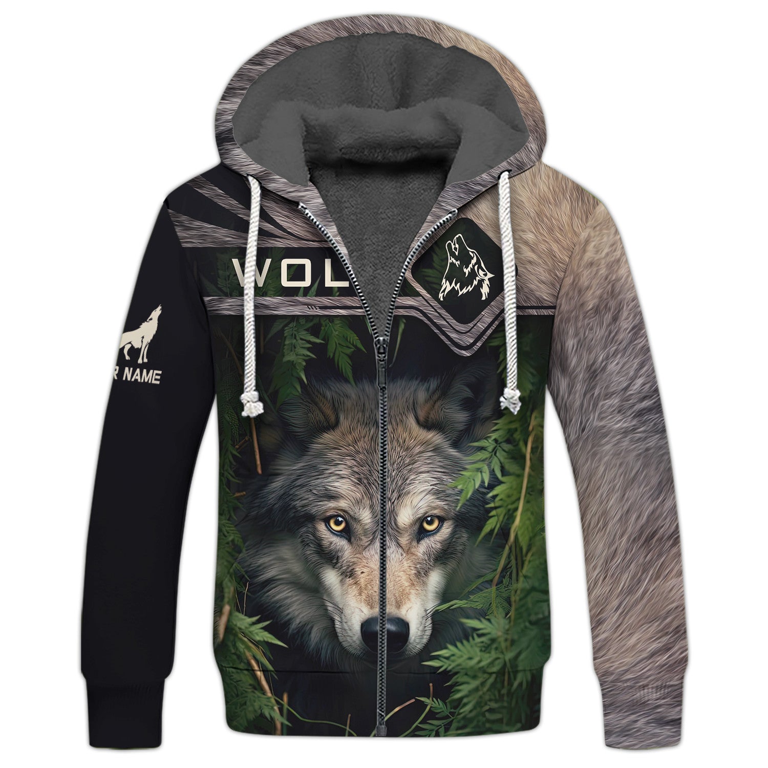 Wolf In the Grass Custom Name 3D Zipper Hoodie Gift For Wolf Lovers