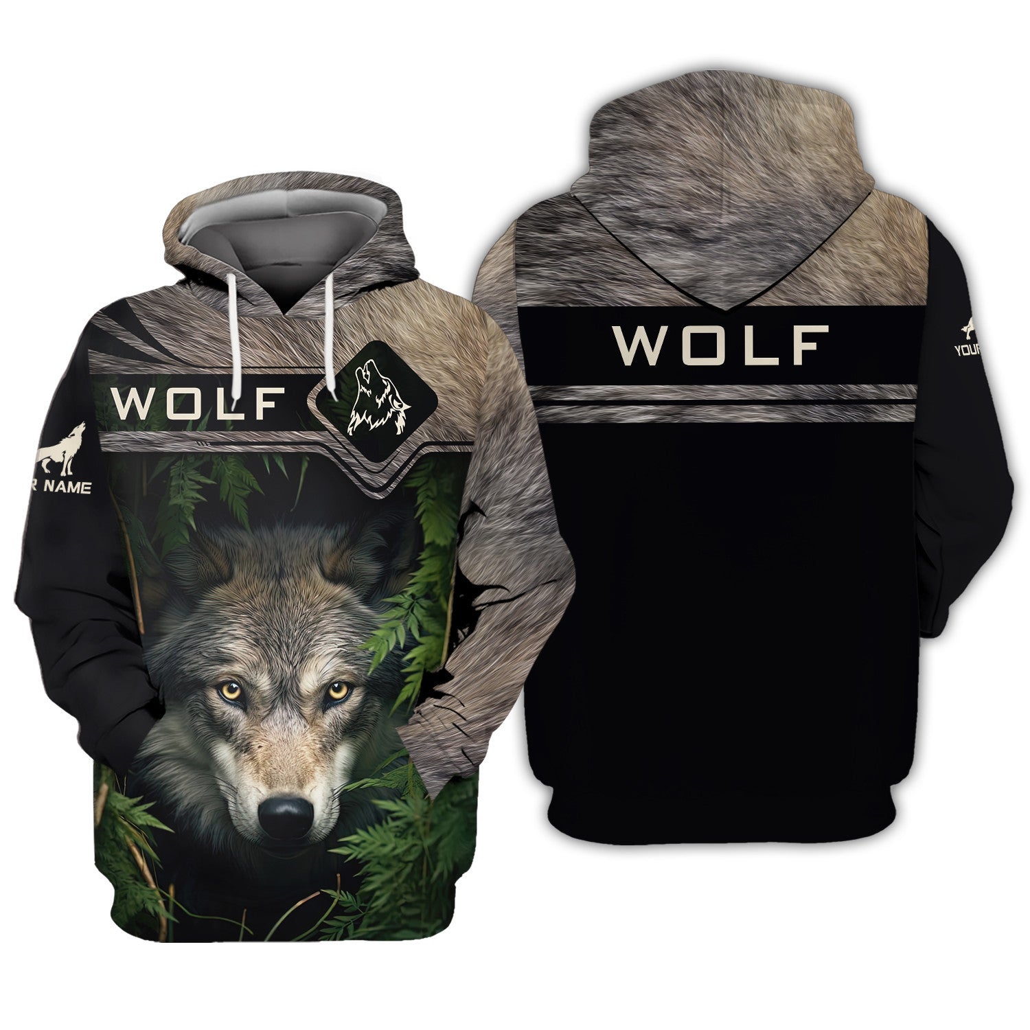 Wolf In the Grass Custom Name 3D Zipper Hoodie Gift For Wolf Lovers