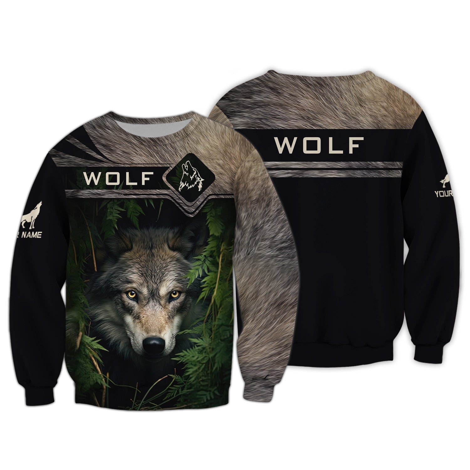 Wolf In the Grass Custom Name 3D Zipper Hoodie Gift For Wolf Lovers