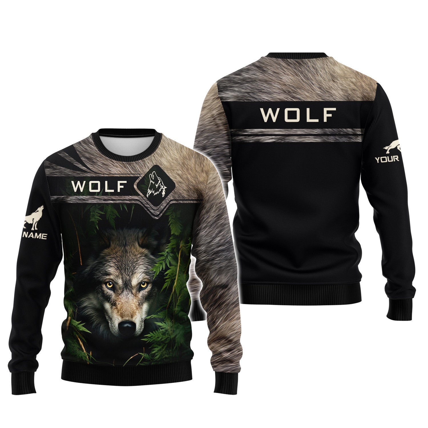 Wolf In the Grass Custom Name 3D Zipper Hoodie Gift For Wolf Lovers