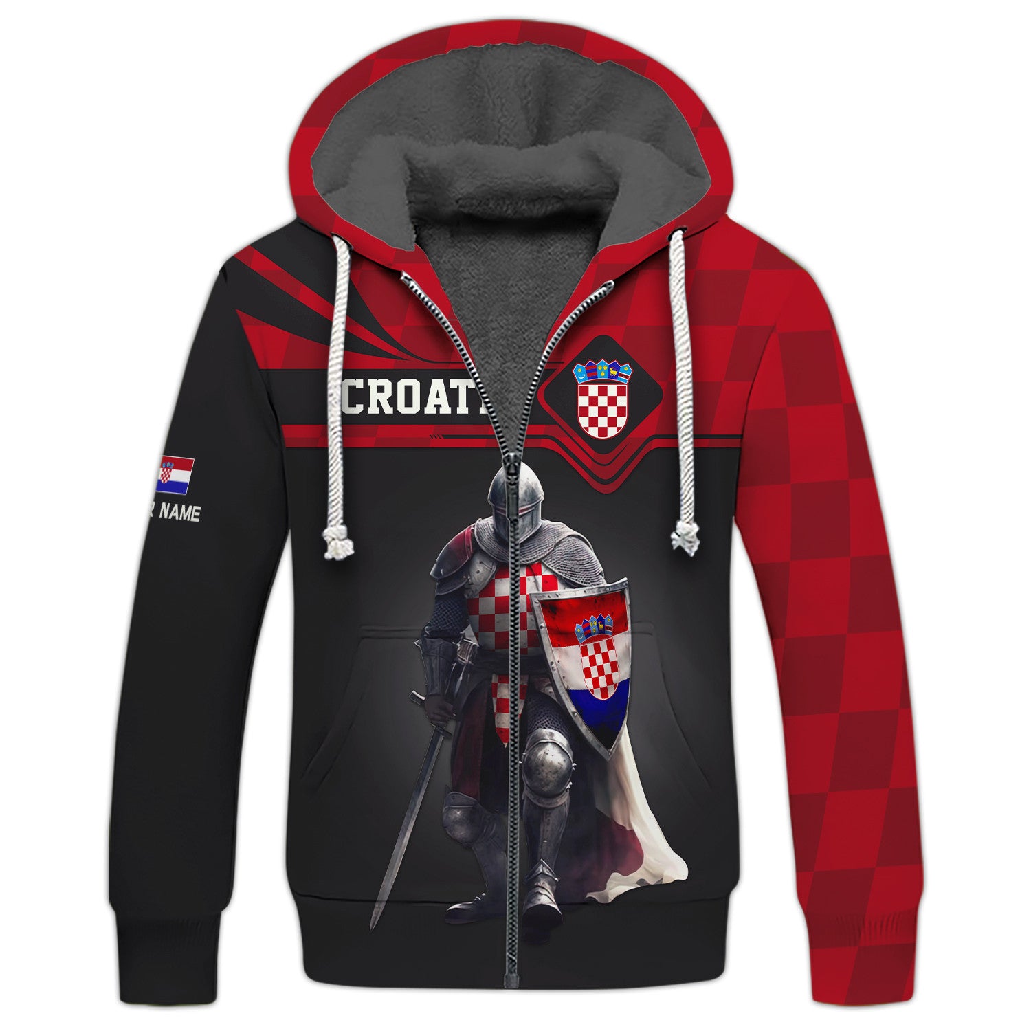 Custom Name 3D Knight Croatia Zipper Hoodie Personalized Gift For Croatia Lovers