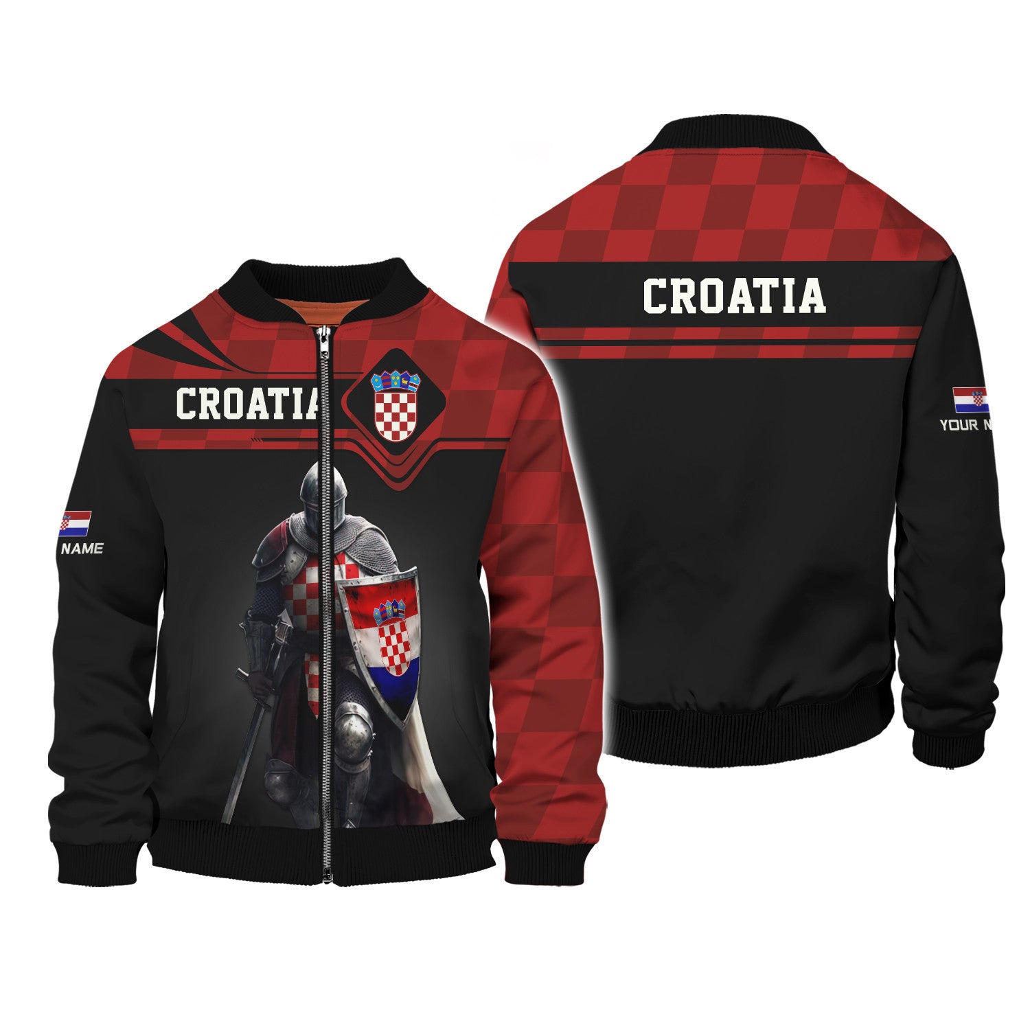 Custom Name 3D Knight Croatia Zipper Hoodie Personalized Gift For Croatia Lovers