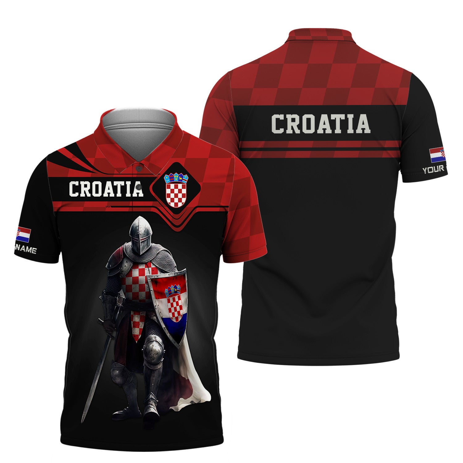 Custom Name 3D Knight Croatia Zipper Hoodie Personalized Gift For Croatia Lovers