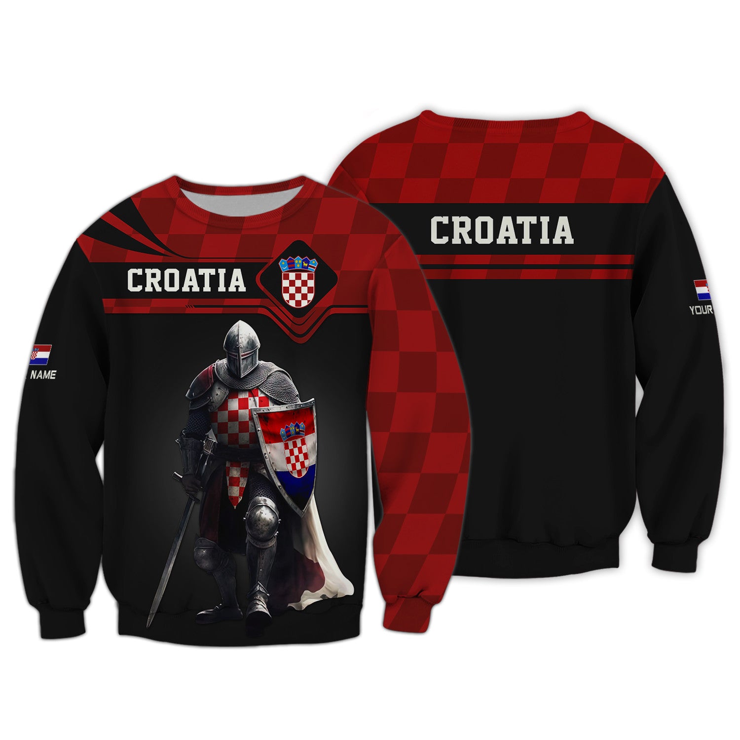 Custom Name 3D Knight Croatia Zipper Hoodie Personalized Gift For Croatia Lovers