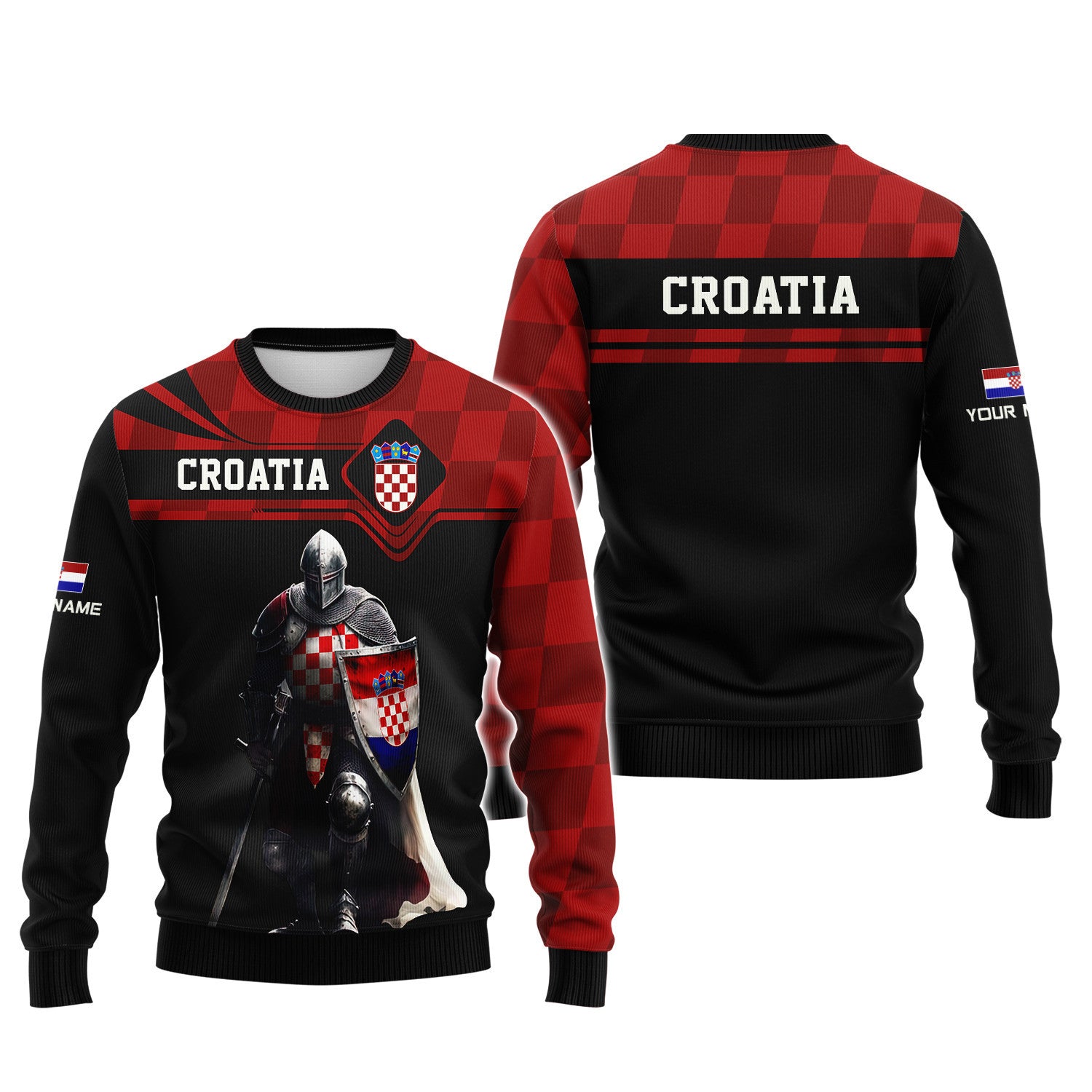 Custom Name 3D Knight Croatia Zipper Hoodie Personalized Gift For Croatia Lovers