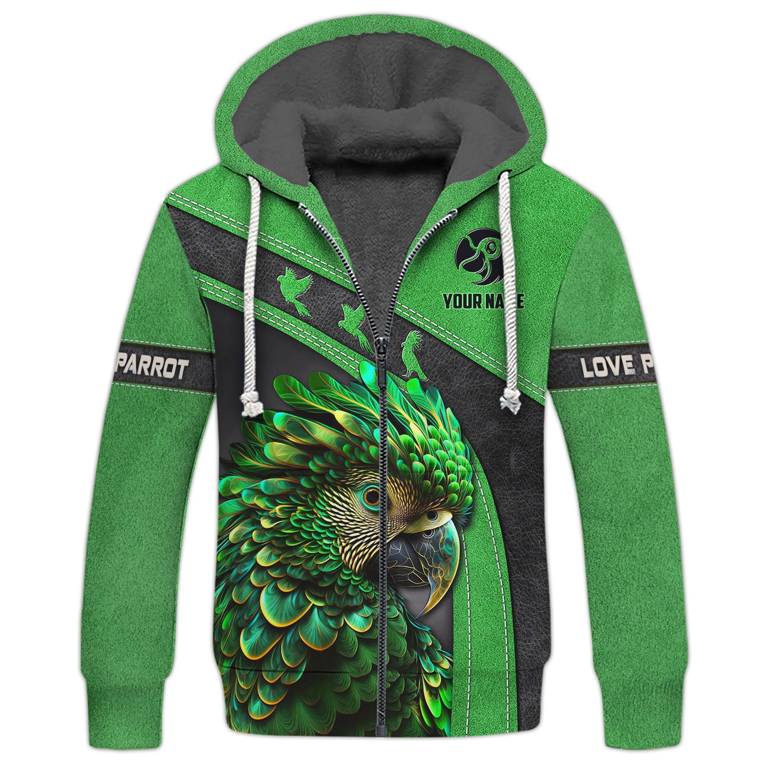 Love Parrot Custom Name 3D Zipper Hoodie Personalized Gift For Parror Lovers