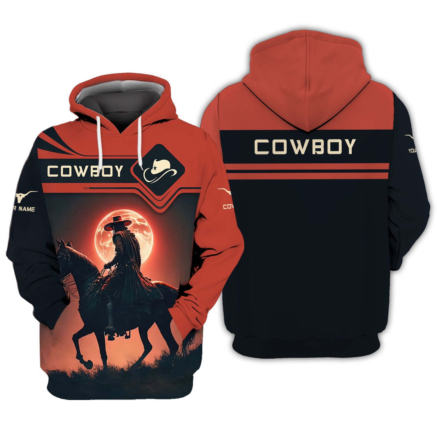 Cowboy With Horse Under The Moonlight Personalized Name 3D Shirts