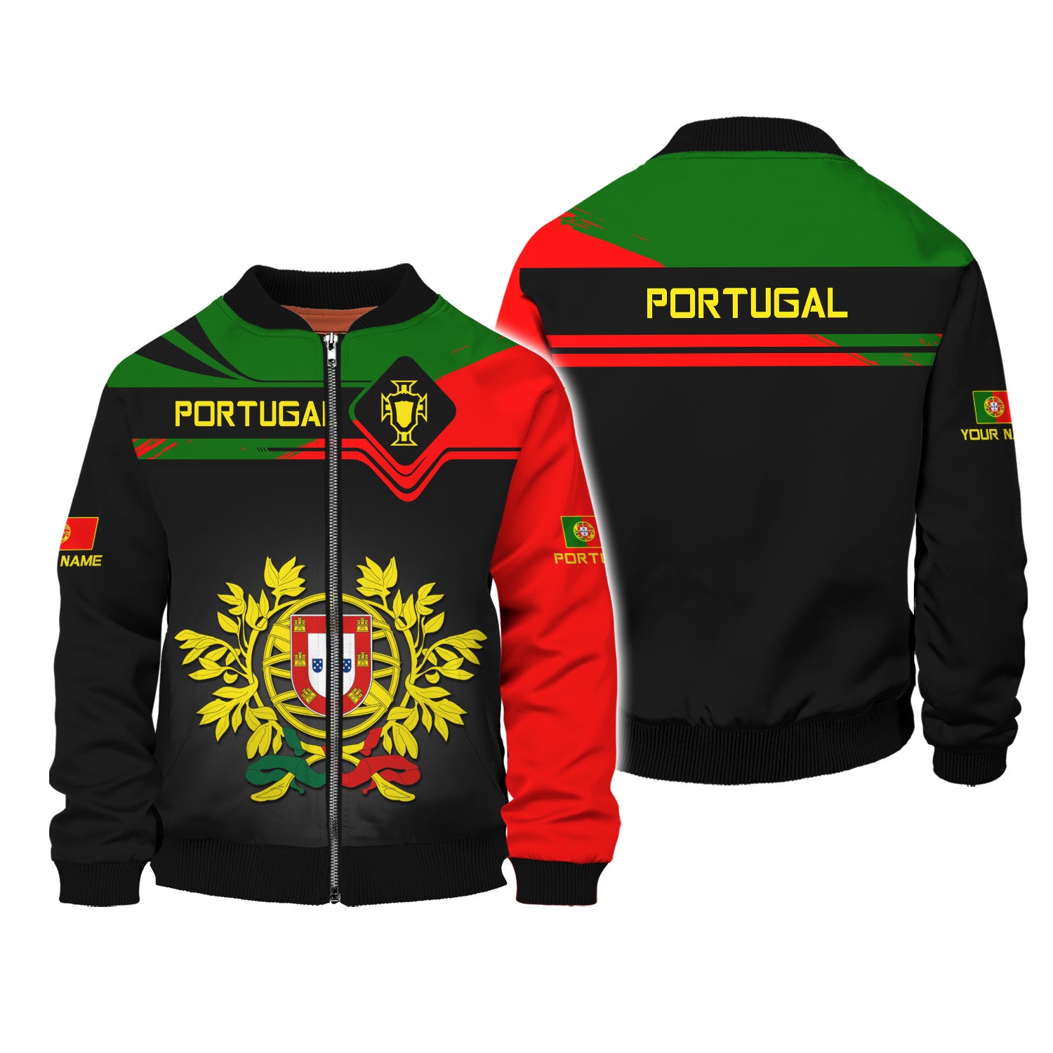 Love Portugal 3D Custom Name Portugal Zipper Hoodie Gift For Men & Woman