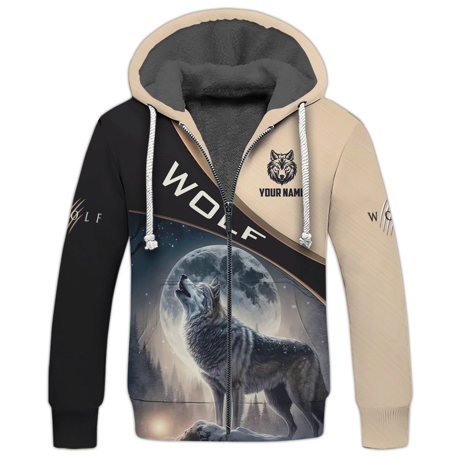 Moon Light Wolf 3D Custom Name Zipper Hoodie Personalized Gift For Wolf Lovers