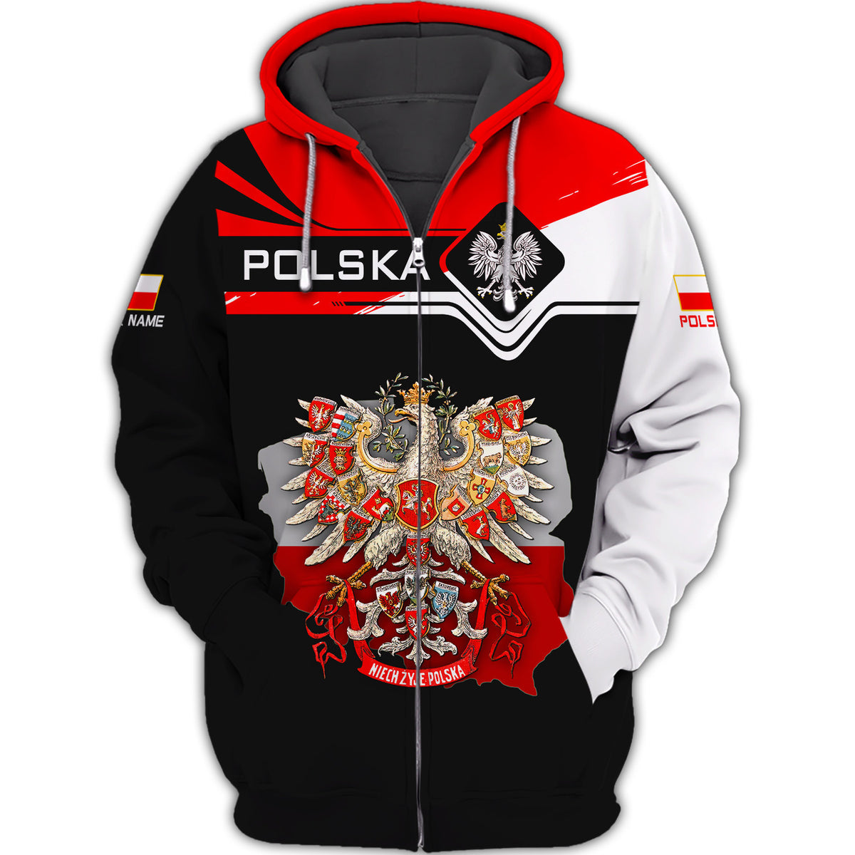 Eagle Polska Custom Name 3D Zipper Hoodie Personalized Name Gift For Polska Lovers