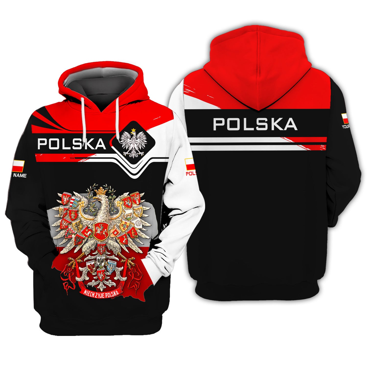 Eagle Polska Custom Name 3D Zipper Hoodie Personalized Name Gift For Polska Lovers