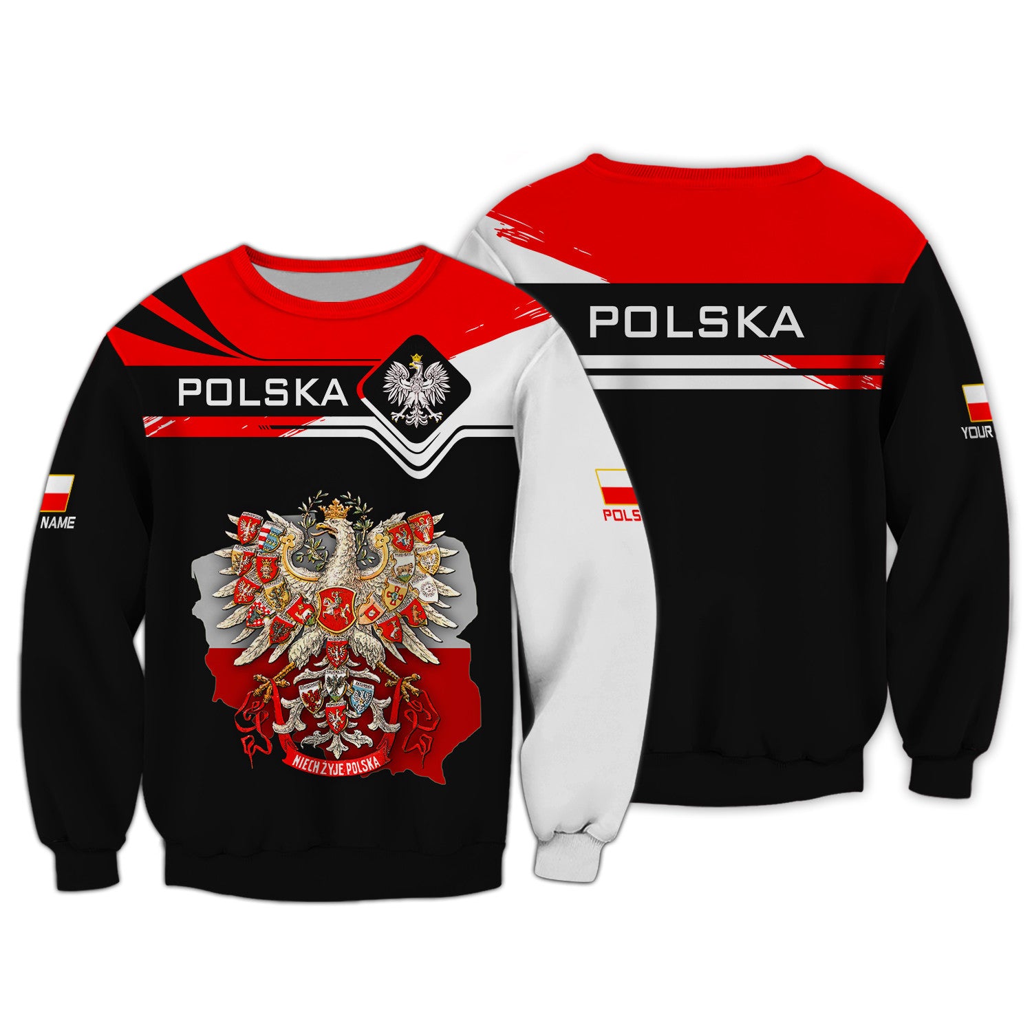 Eagle Polska Custom Name 3D Zipper Hoodie Personalized Name Gift For Polska Lovers