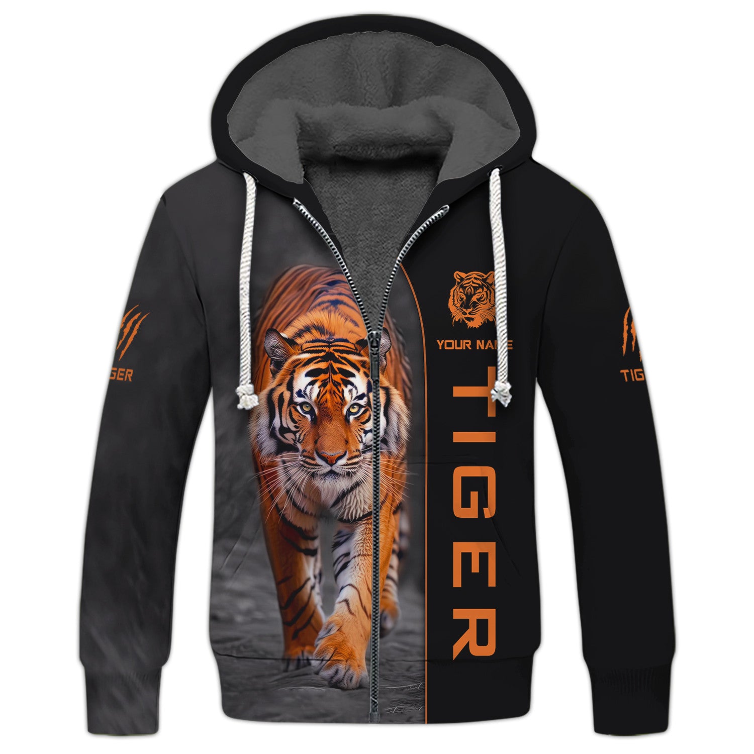 Casual Tiger Graphic Personalized Name 3D Zipper Hoodie Gift For Tiger Lovers