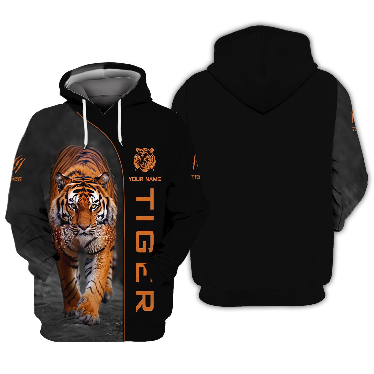 Casual Tiger Graphic Personalized Name 3D Zipper Hoodie Gift For Tiger Lovers