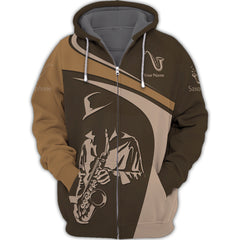 Man With Saxophone Personalized Name 3D Saxophone Zipper Hoodie