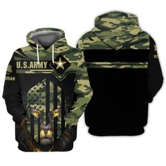 US Army Lion Veteran Personalized Name 3D Zipper Hoodie Gift For Veterans