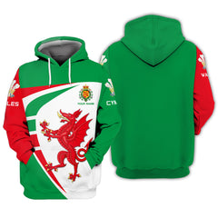 Cymru Personalized Name Wales Zipper Hoodie Custom Gift For Wales Lovers