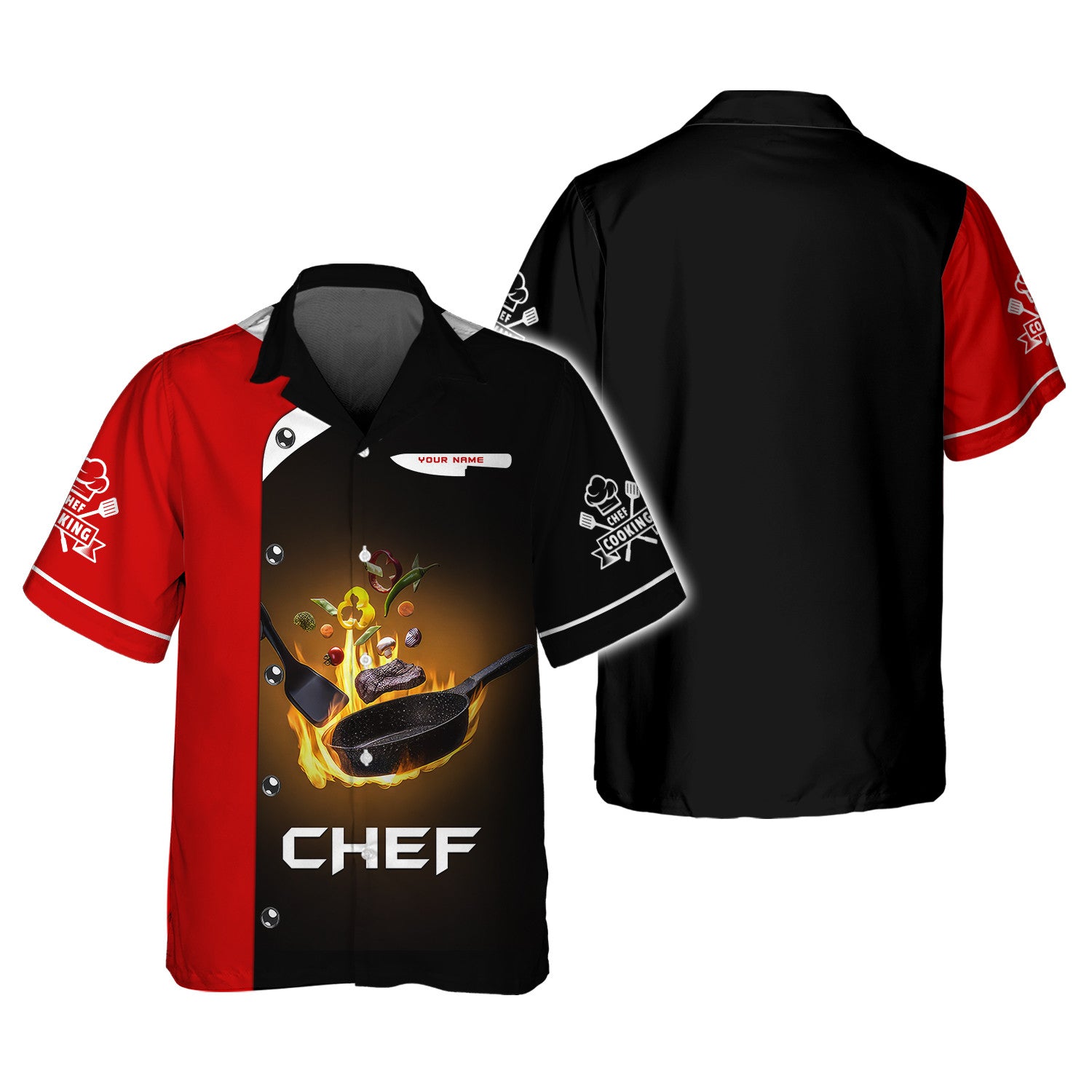 Custom Name 3D Chef Shirt Personalized Print Cook Chef Shirt