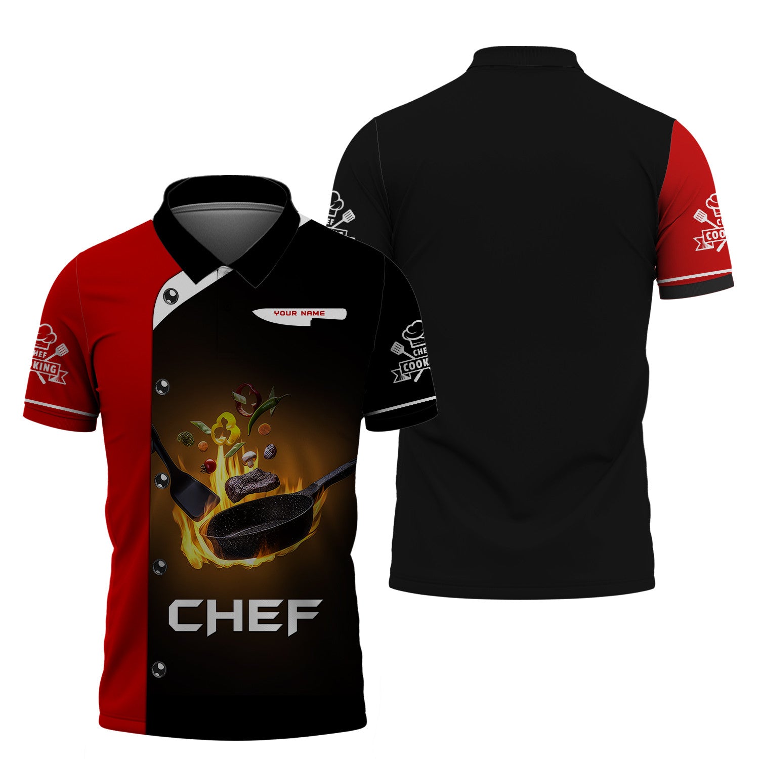 Custom Name 3D Chef Shirt Personalized Print Cook Chef Shirt