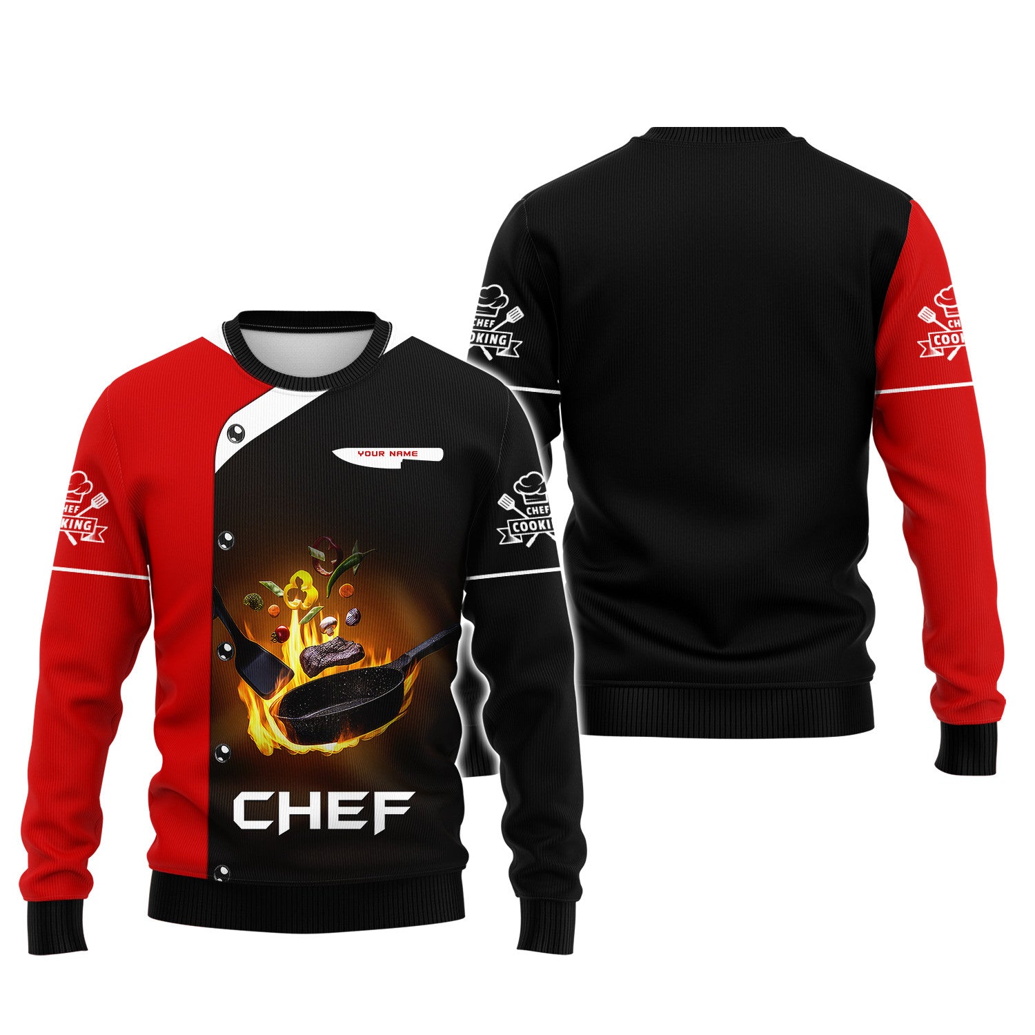 Custom Name 3D Chef Shirt Personalized Print Cook Chef Shirt