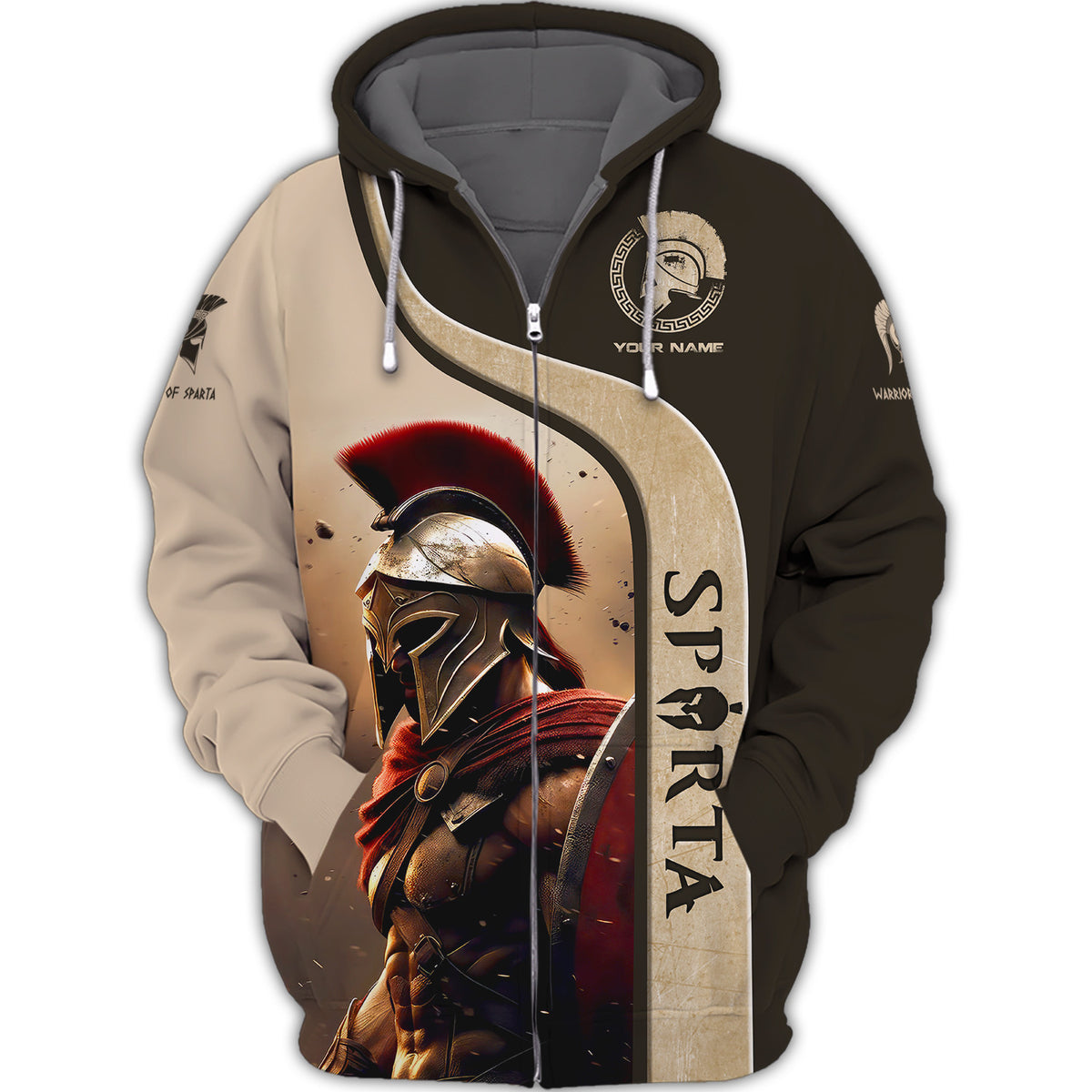 Custom Name 3D Sparta Zipper Hoodie Personalized Name Gift For Spartan Lovers