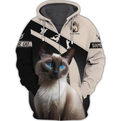 Siameses Cat Personalized Name 3D Zipper Hoodie Gift For Siameses Cat Lovers