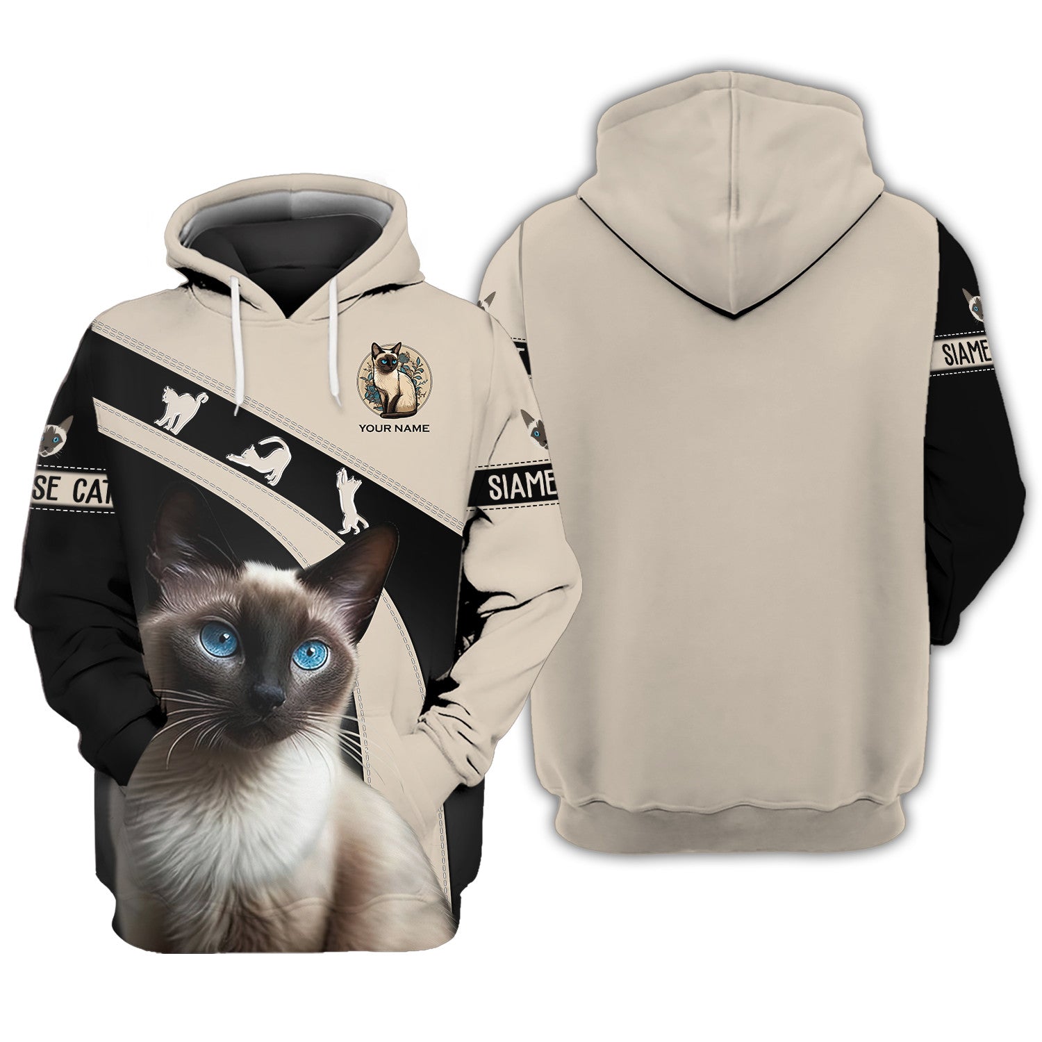 Siameses Cat Personalized Name 3D Zipper Hoodie Gift For Siameses Cat Lovers