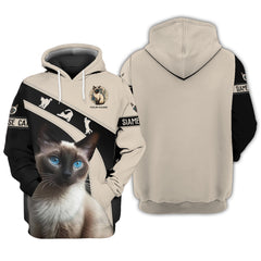 Siameses Cat Personalized Name 3D Zipper Hoodie Gift For Siameses Cat Lovers